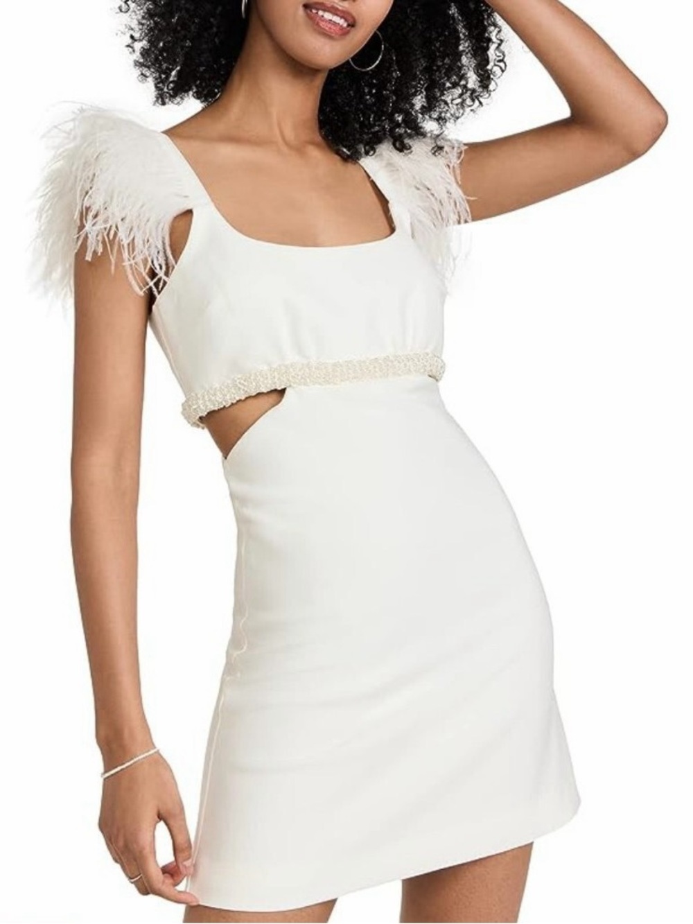 Likely Taliah Feather Pearl‎ Beaded Cut Out Mini Dress